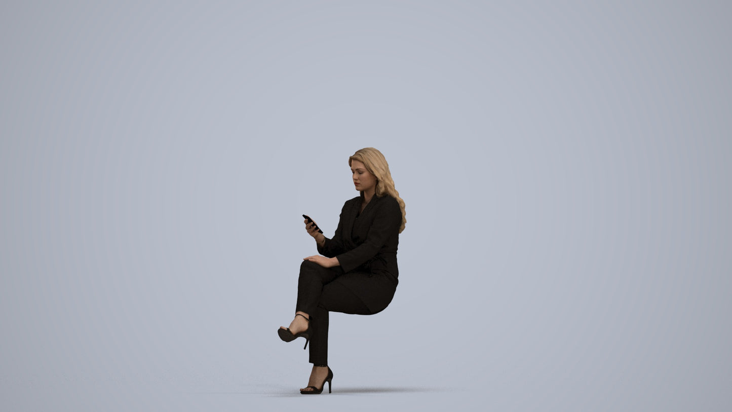 photogrammetry 3D woman business sitting, realistic human model archviz FBX, standing pose render
