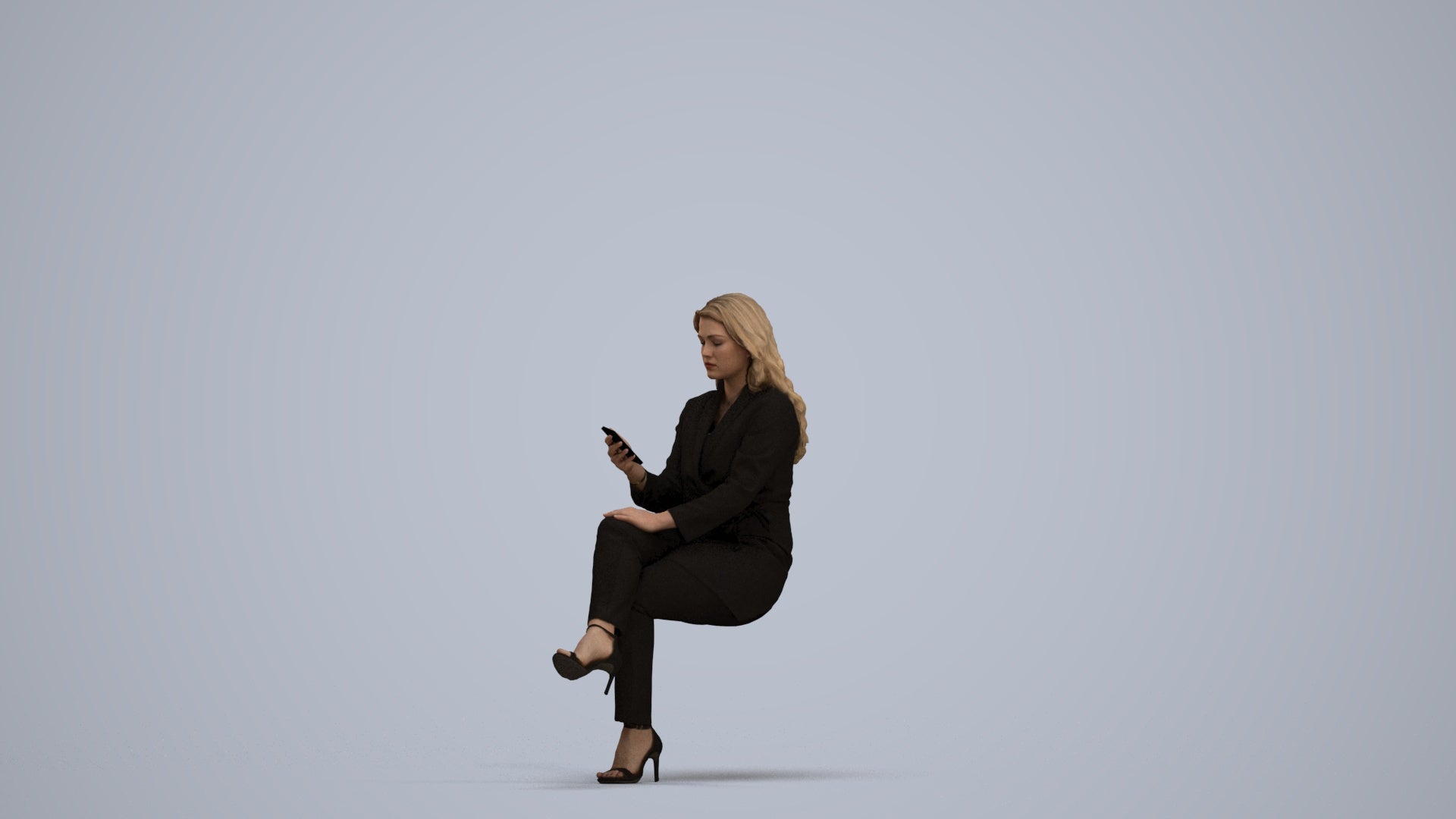 photogrammetry 3D woman business sitting, realistic human model archviz FBX, standing pose render