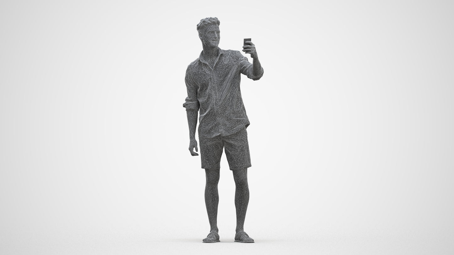 photogrammetry 3D man casual standing, realistic human model archviz FBX, three-quarter front view render