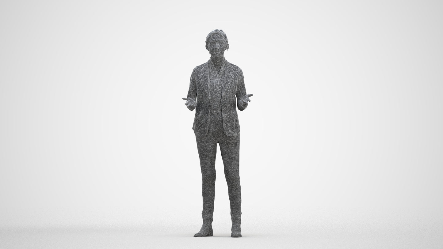 3D scanned woman business, photorealistic archviz people for Enscape and SketchUp, three-quarter front view render