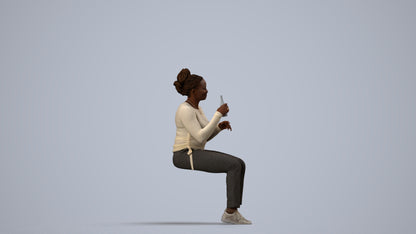 photogrammetry 3D woman casual sitting, realistic human model archviz FBX, side view render