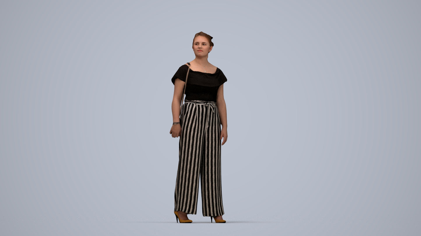 realistic 3D woman casual walking, scanned archviz people for Blender and 3ds Max, top-down view render