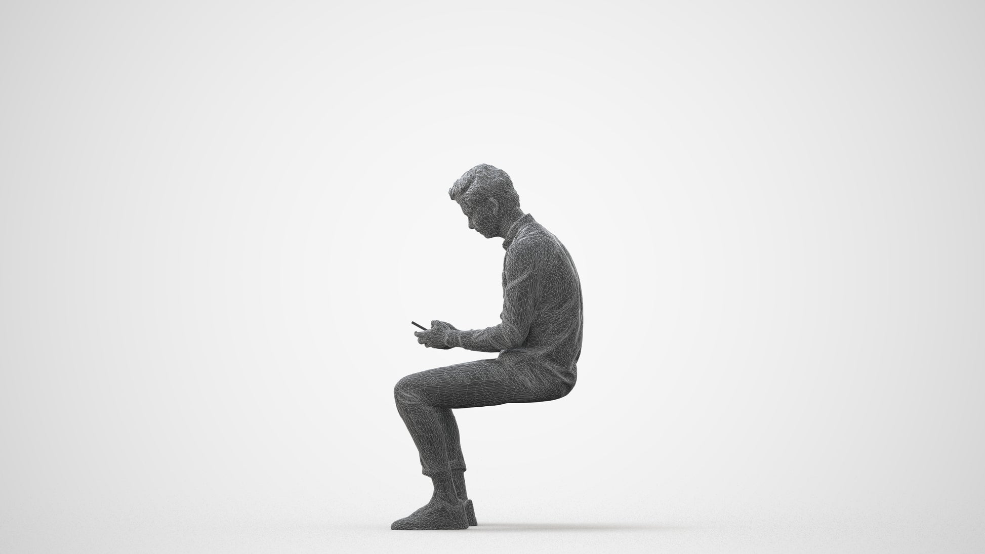 photogrammetry 3D man casual sitting, realistic human model archviz FBX, square thumbnail