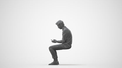 photogrammetry 3D man casual sitting, realistic human model archviz FBX, square thumbnail