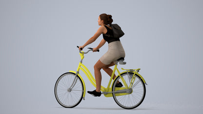 3D scanned girl cycling casual, photorealistic archviz people for Enscape and SketchUp, three-quarter view render