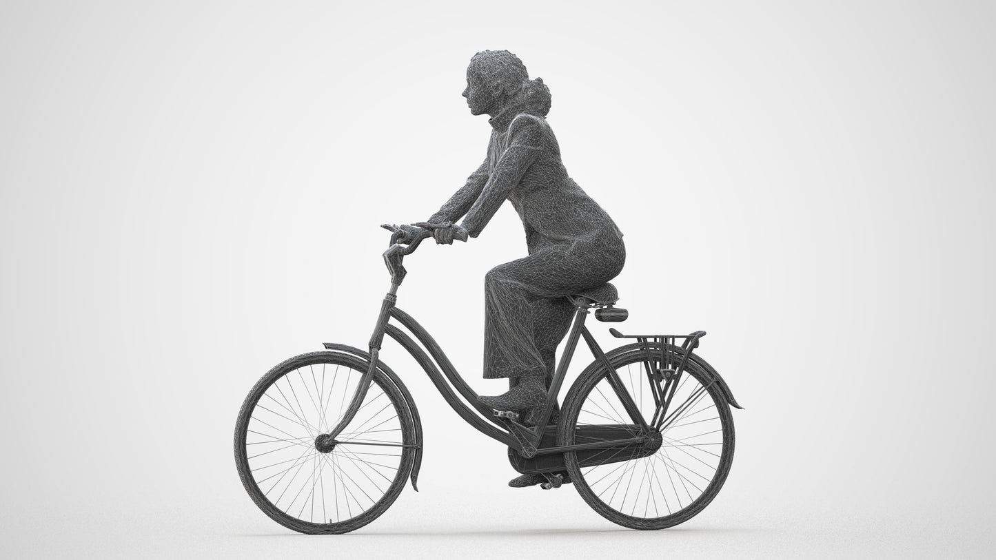 realistic 3D people woman business cycling, render-ready for V-Ray and Corona, FBX OBJ, square thumbnail