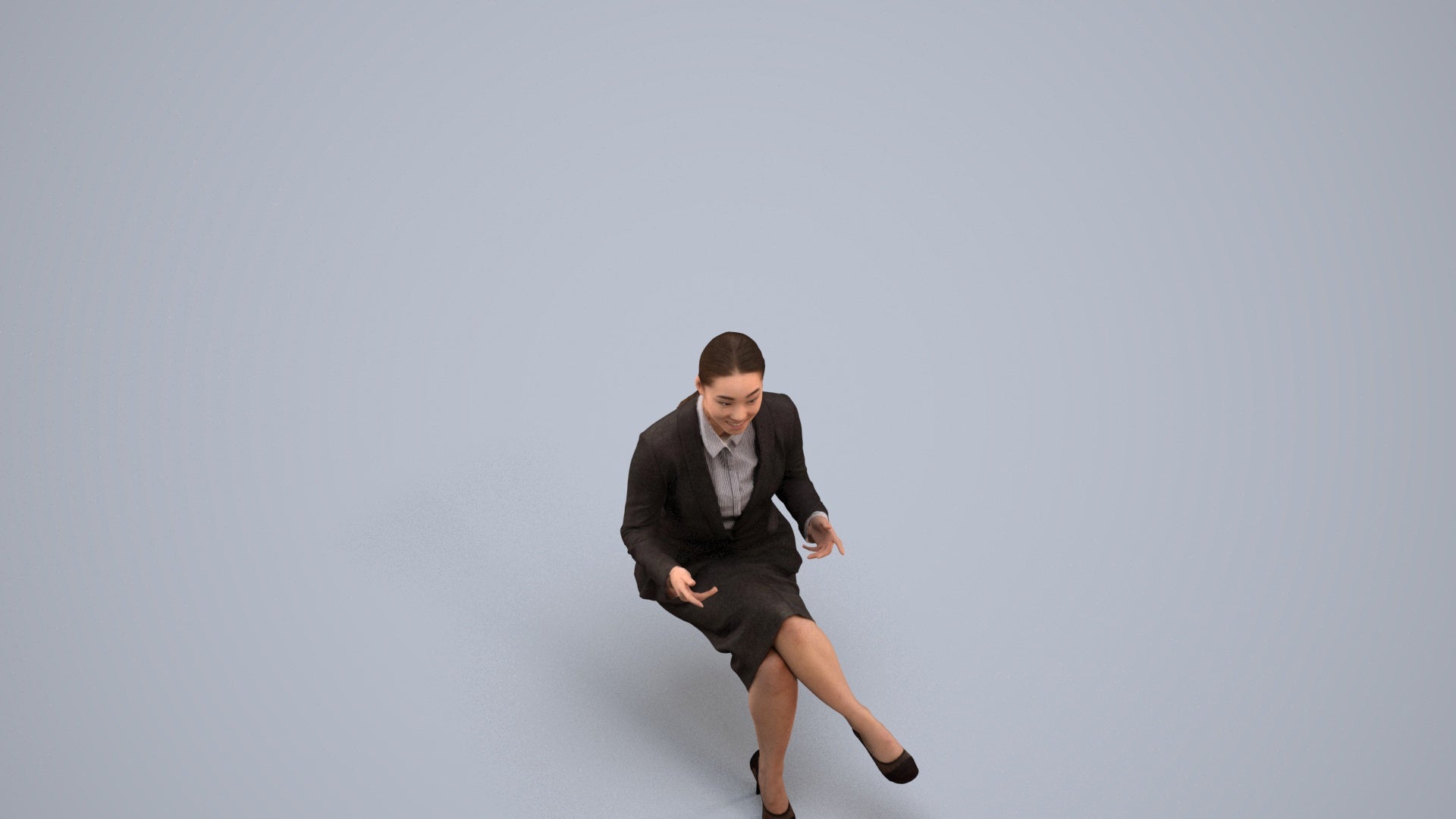 realistic 3D woman business sitting, scanned archviz people for Blender and 3ds Max, back view render