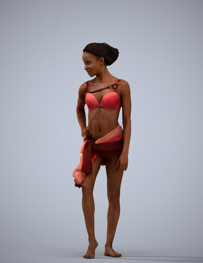 3D human model woman pool, photogrammetry scanned person for archviz