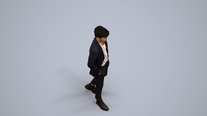 3D human model man business walking, photogrammetry scanned person for archviz, back view render