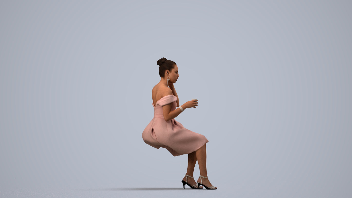 3D scanned woman formalaffairs formal, photorealistic archviz people for Enscape and SketchUp, side view render