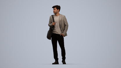 photogrammetry 3D man business standing, realistic human model archviz FBX, top-down view render