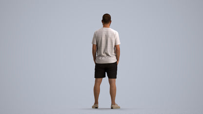 3D human model man casual standing, photogrammetry scanned person for archviz, front view render