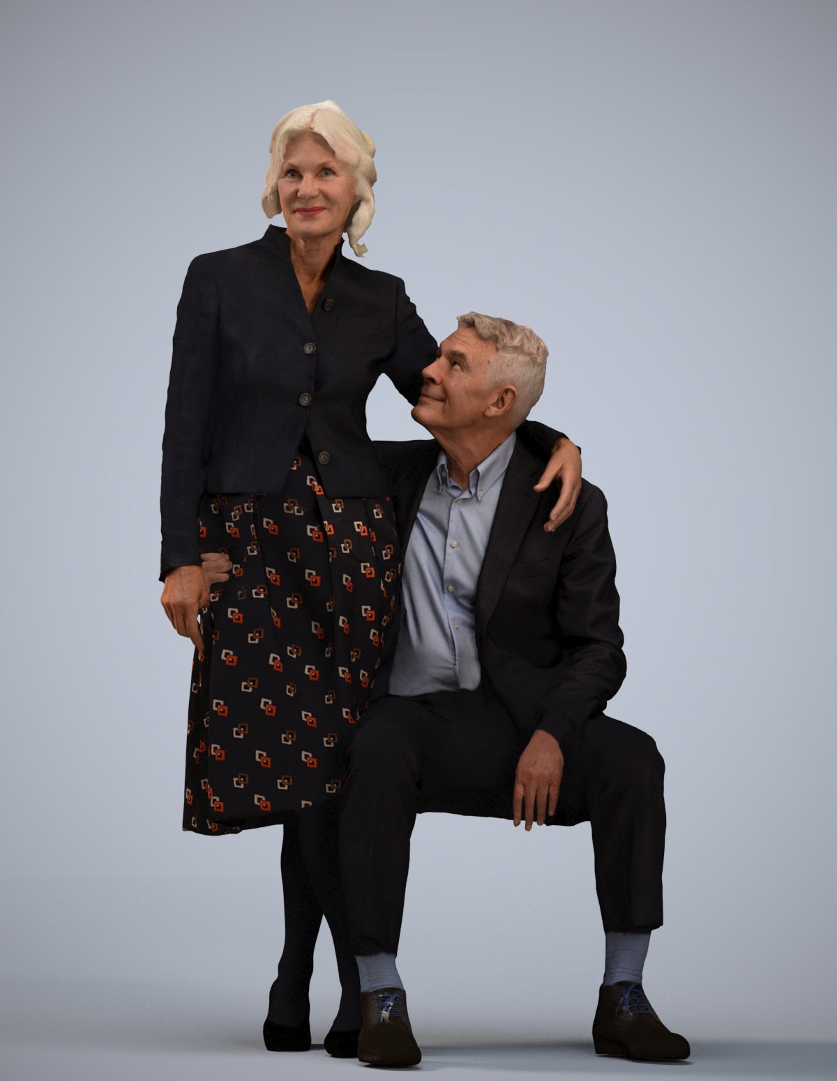 realistic 3D human senior woman formal couple, archviz people FBX OBJ for Blender