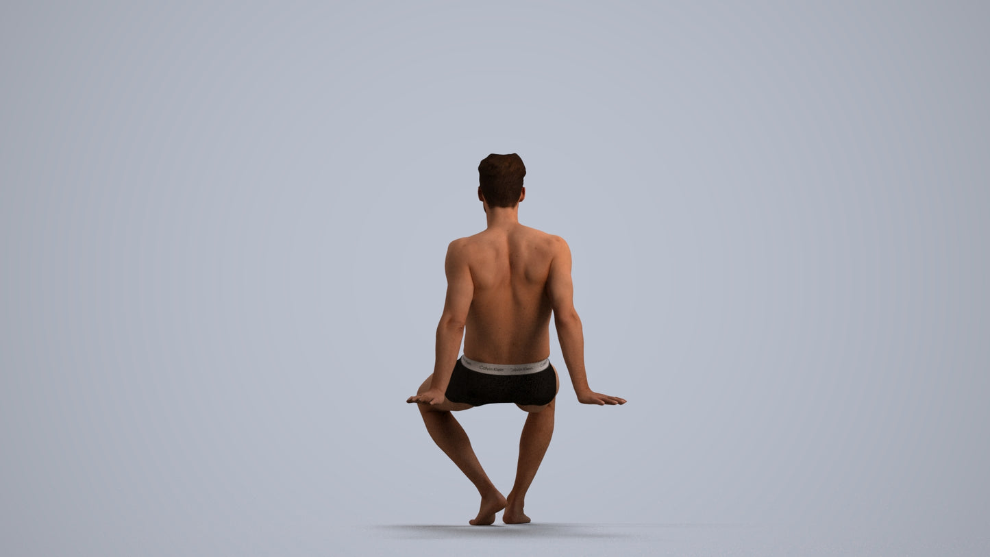 3D human model man sport pool, photogrammetry scanned person for archviz, front view render