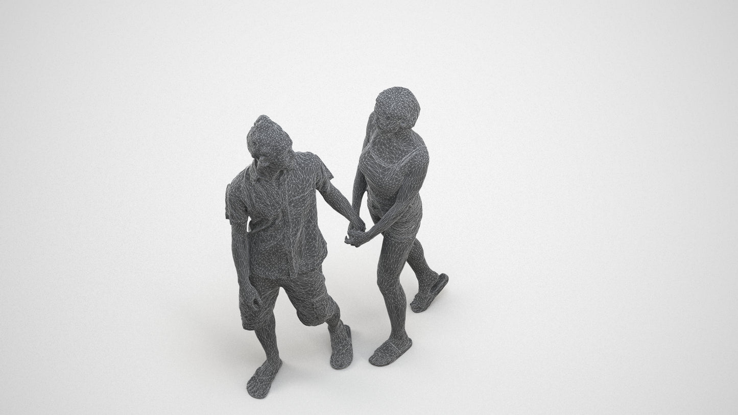 3D people model woman couple, scanned human for 3ds Max rendering, wireframe three-quarter view