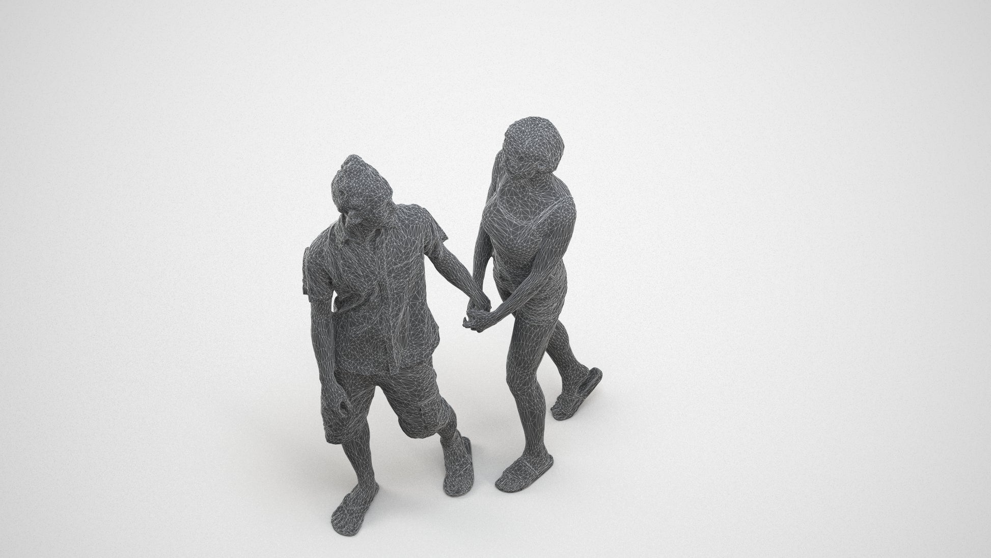 3D people model woman couple, scanned human for 3ds Max rendering, wireframe three-quarter view