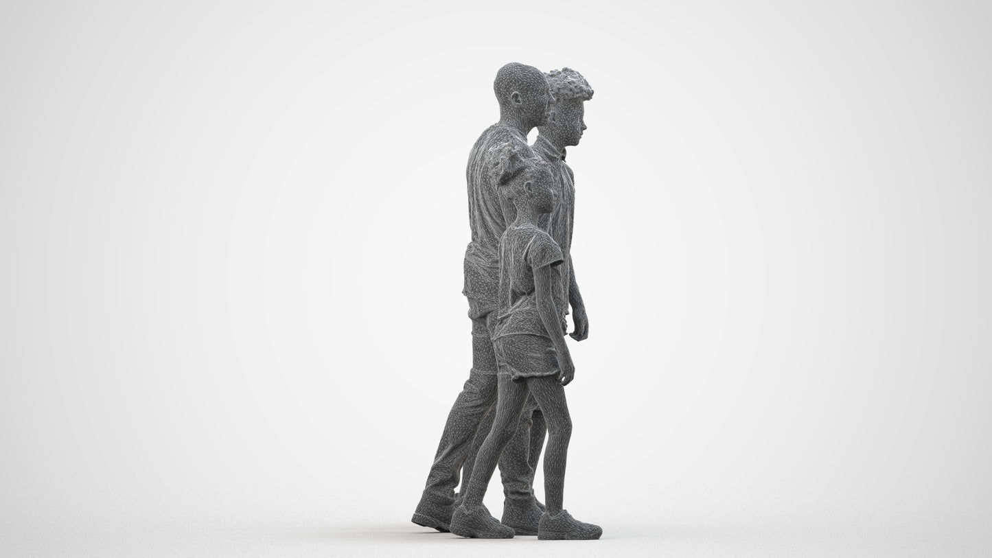 realistic 3D human girl casual kids, archviz people FBX OBJ for Blender, wireframe side view