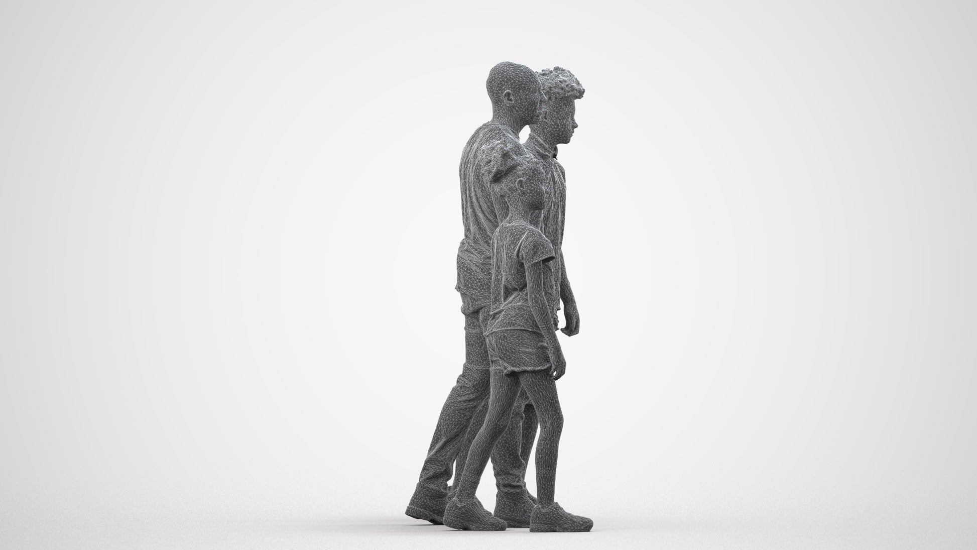 realistic 3D human girl casual kids, archviz people FBX OBJ for Blender, wireframe side view