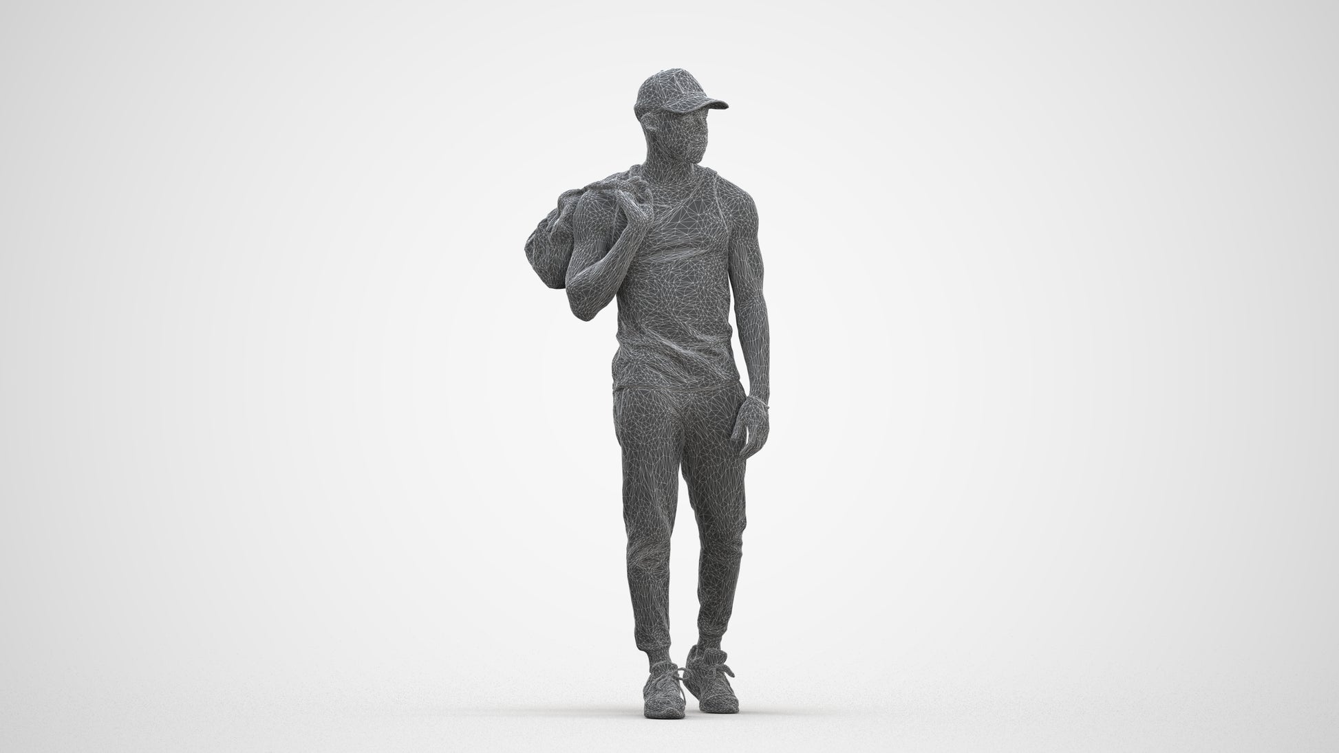 photogrammetry 3D man casual walking, realistic human model archviz FBX, three-quarter front view render