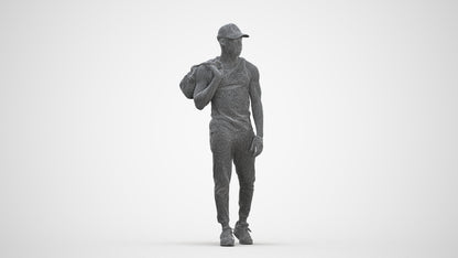 photogrammetry 3D man casual walking, realistic human model archviz FBX, three-quarter front view render