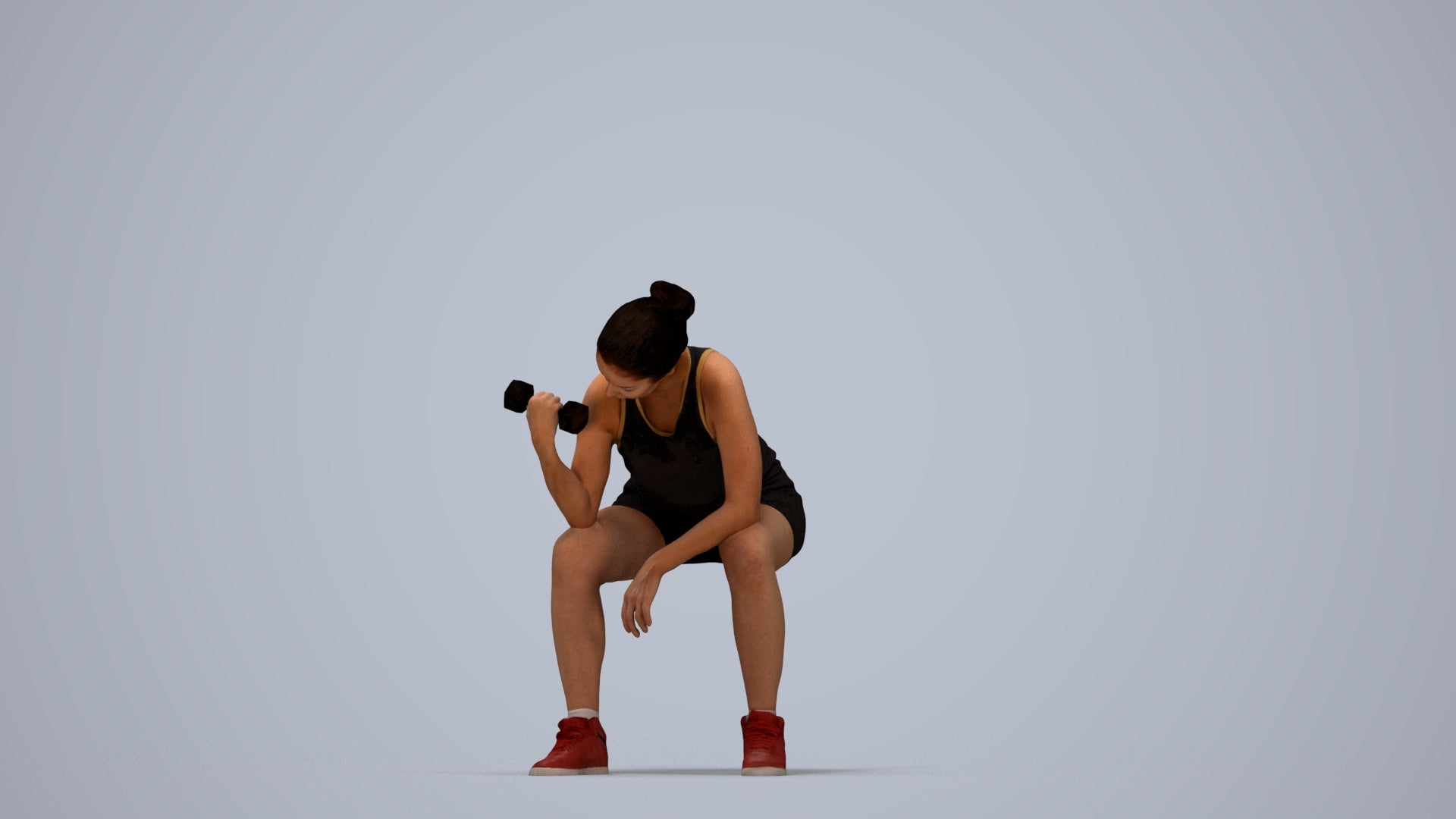 realistic 3D people woman sport, render-ready for V-Ray and Corona, FBX OBJ, top-down view render