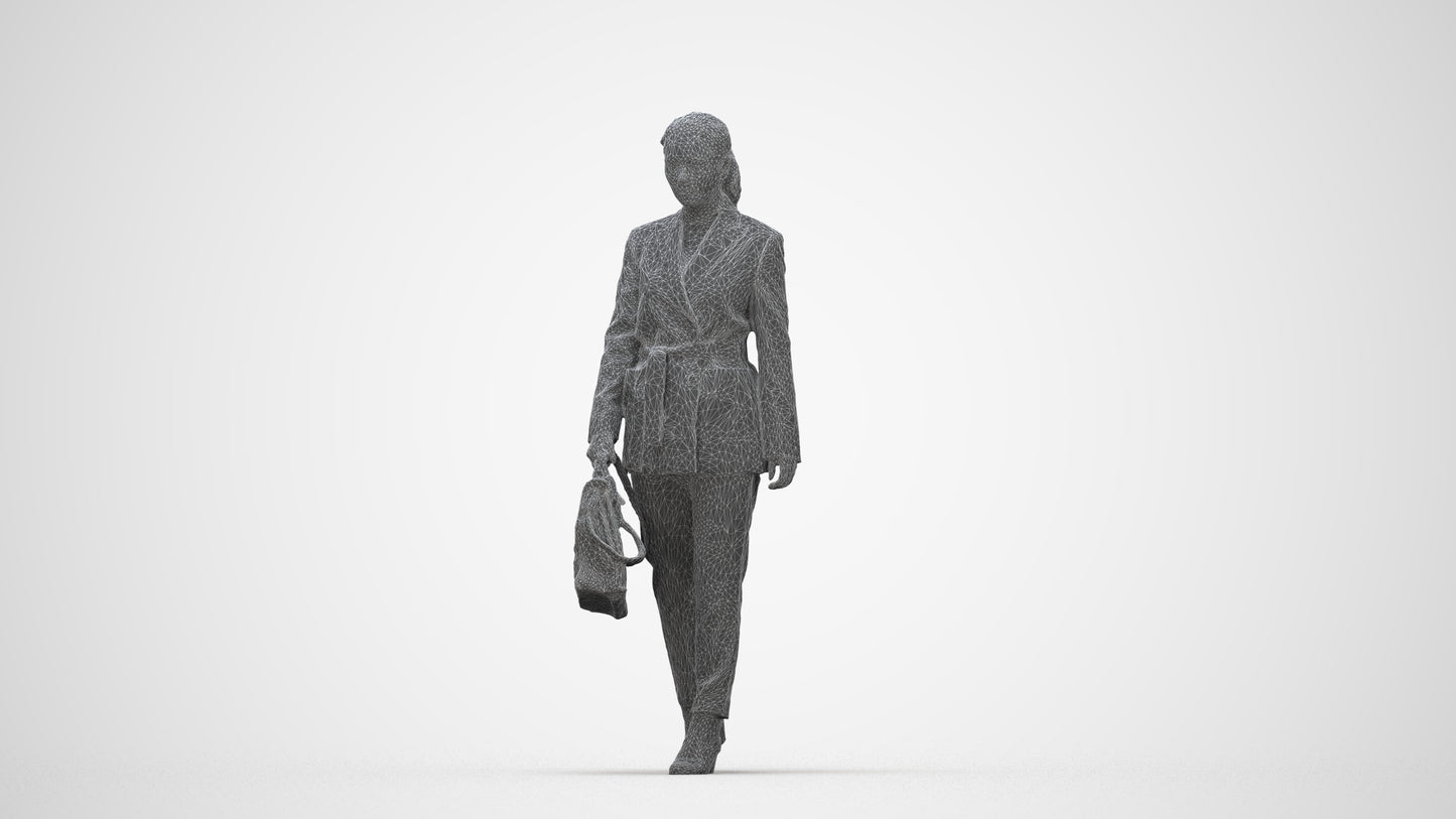 photogrammetry 3D woman business, realistic human model archviz FBX, wireframe back view
