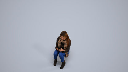 photogrammetry 3D woman casual sitting, realistic human model archviz FBX, back view render