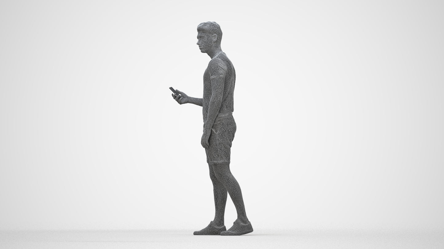 realistic 3D human man casual standing, archviz people FBX OBJ for Blender, wireframe back view