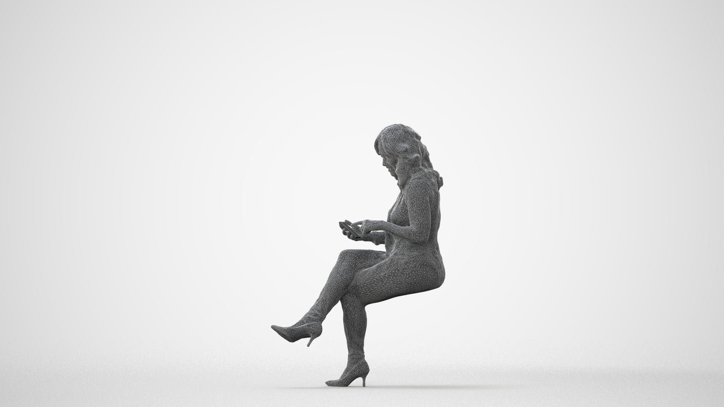 photogrammetry 3D woman casual sitting, realistic human model archviz FBX, square thumbnail