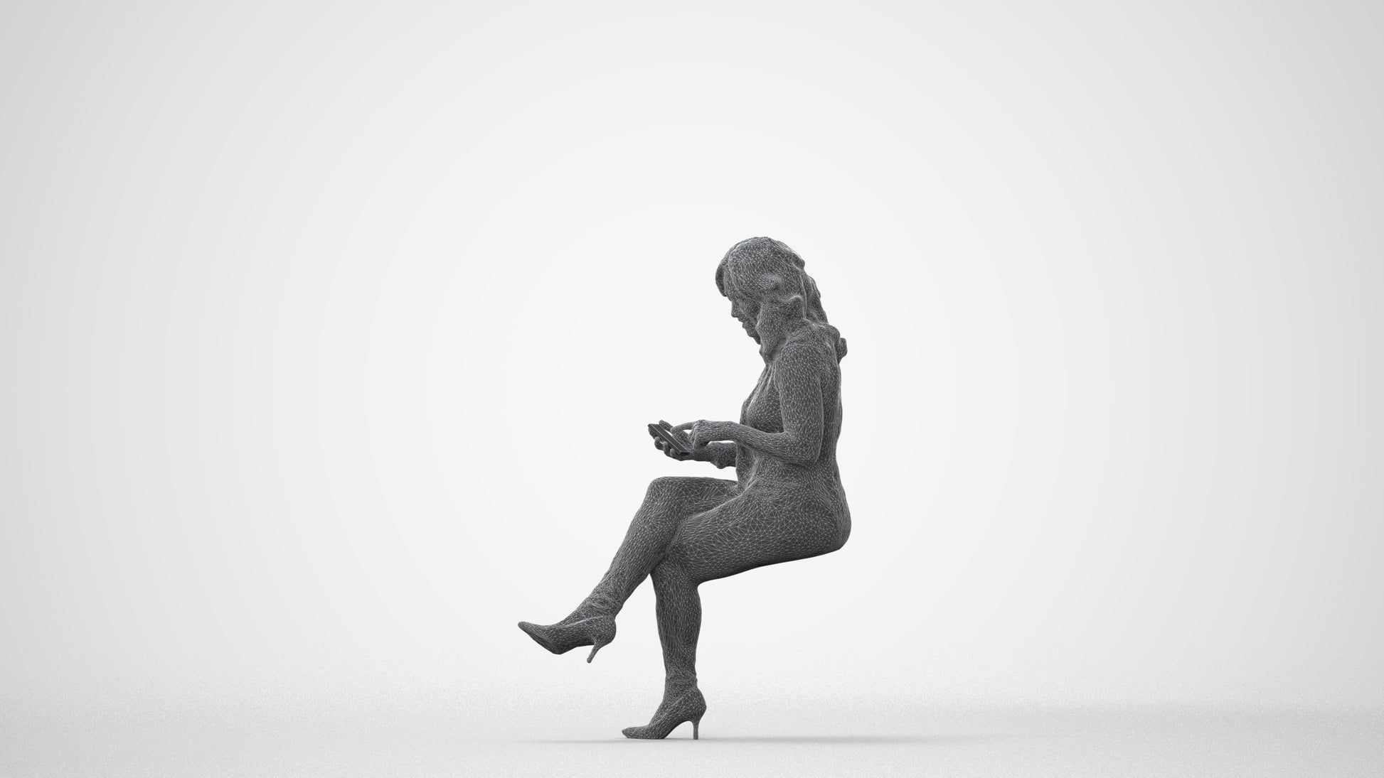 photogrammetry 3D woman casual sitting, realistic human model archviz FBX, square thumbnail