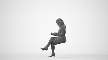 photogrammetry 3D woman casual sitting, realistic human model archviz FBX, square thumbnail