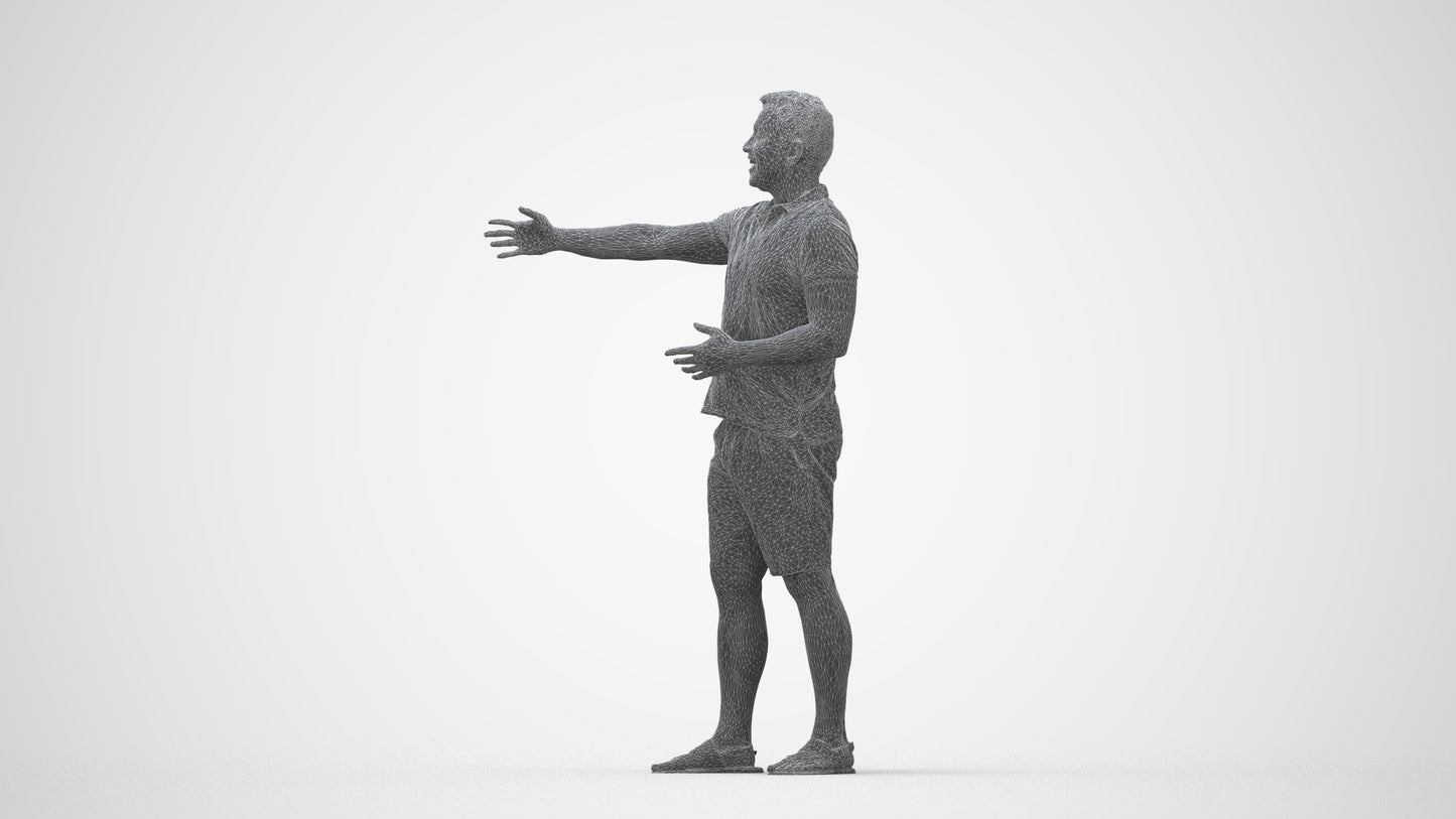 3D people model man casual standing, scanned human for 3ds Max rendering, wireframe back view