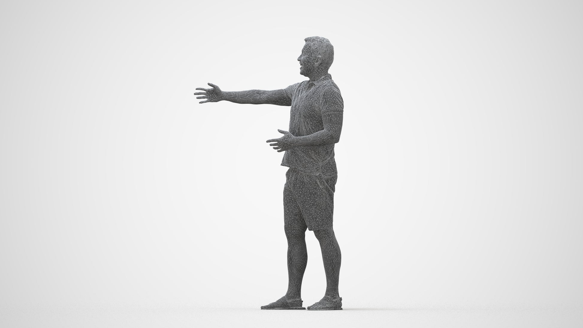 3D people model man casual standing, scanned human for 3ds Max rendering, wireframe back view