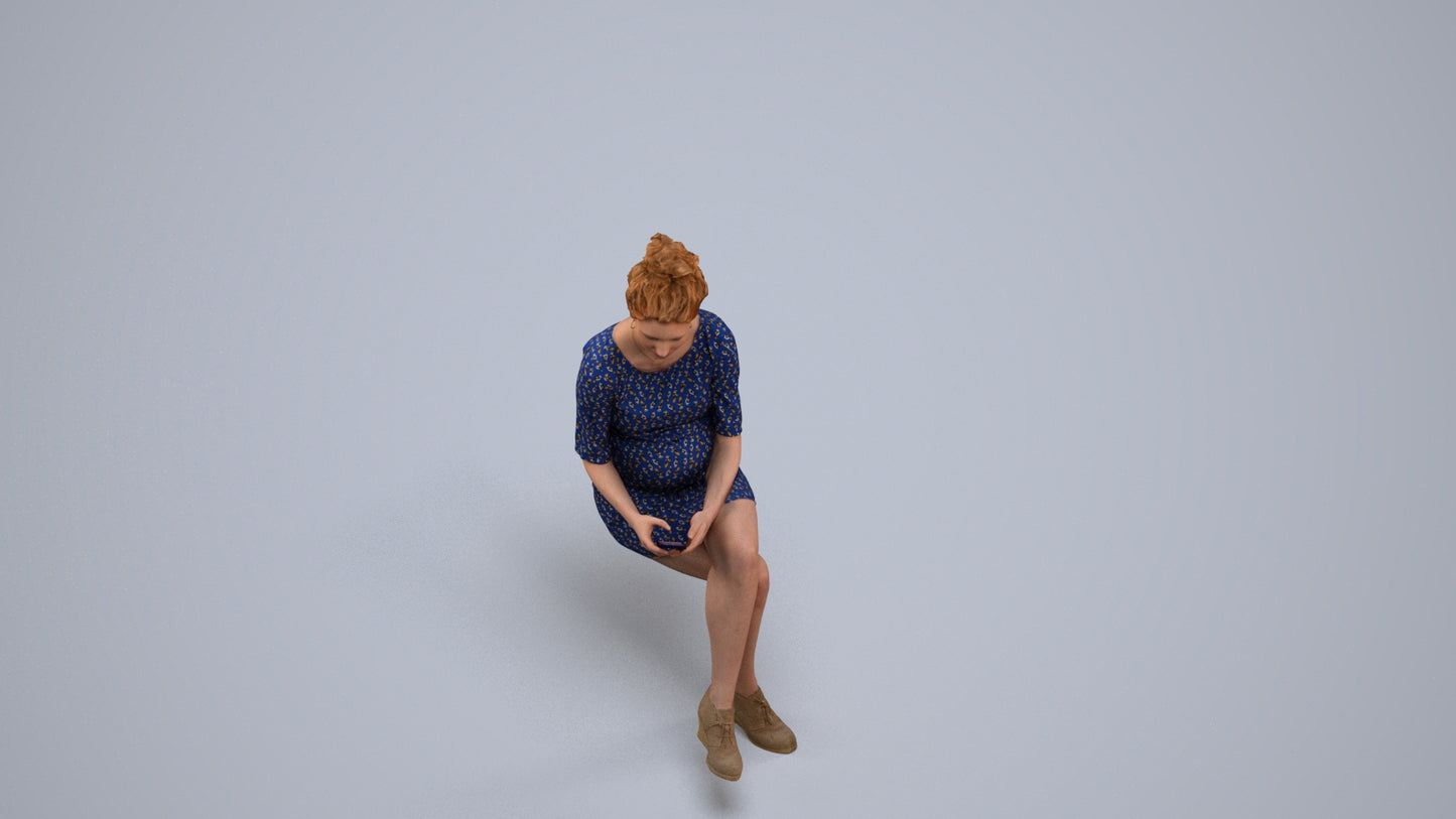 photogrammetry 3D woman casual sitting, realistic human model archviz FBX, back view render