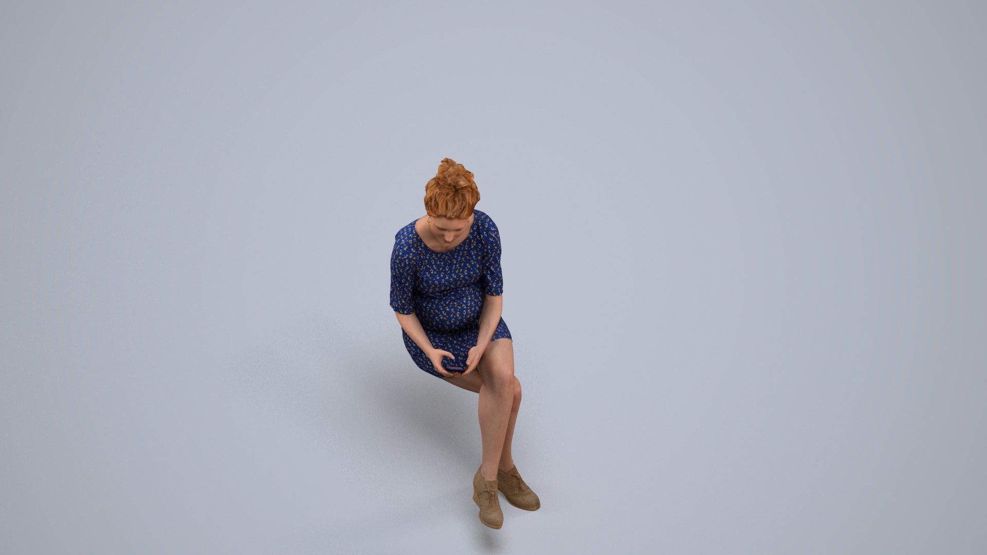 photogrammetry 3D woman casual sitting, realistic human model archviz FBX, back view render