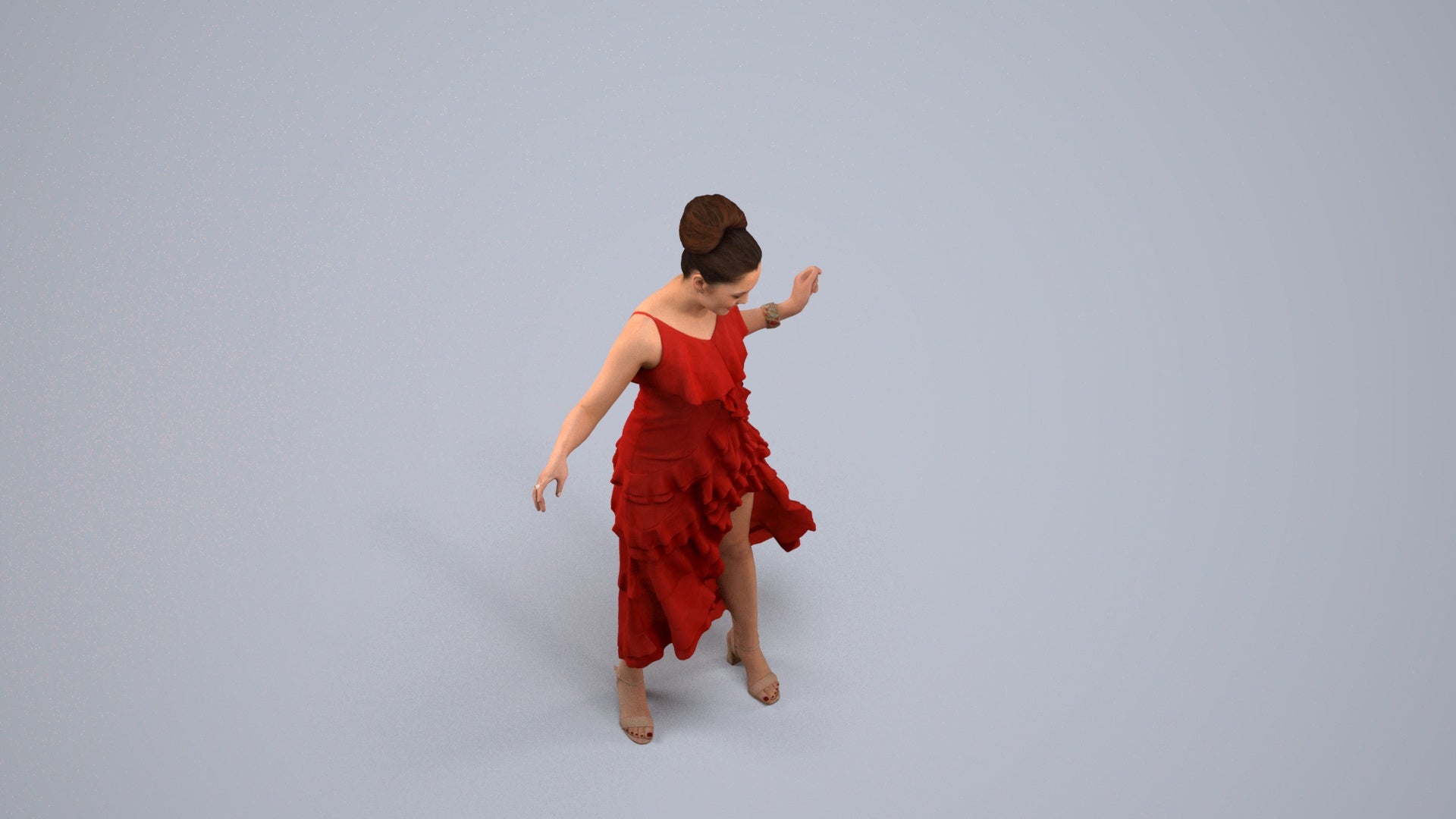 3D human model woman formal, photogrammetry scanned person for archviz, back view render