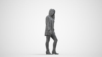 realistic 3D people woman casual standing, render-ready for V-Ray and Corona, FBX OBJ, wireframe side view
