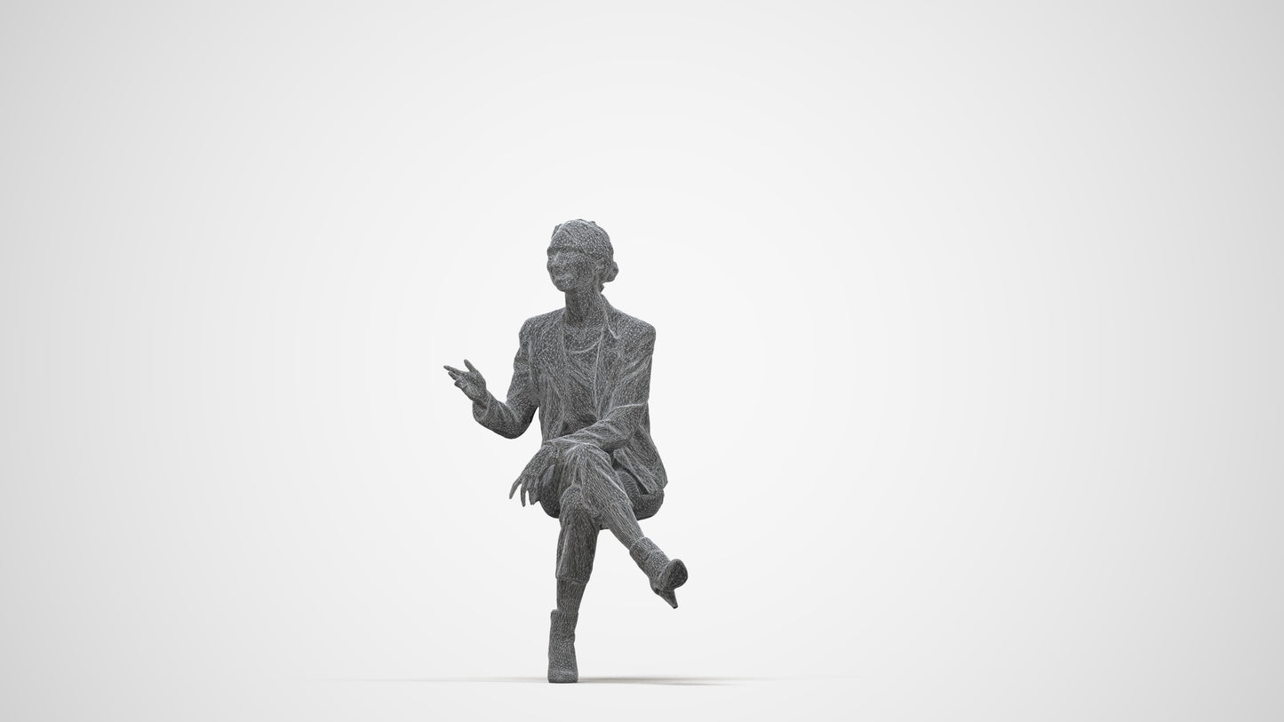 3D people model woman business sitting, scanned human for 3ds Max rendering, wireframe back view