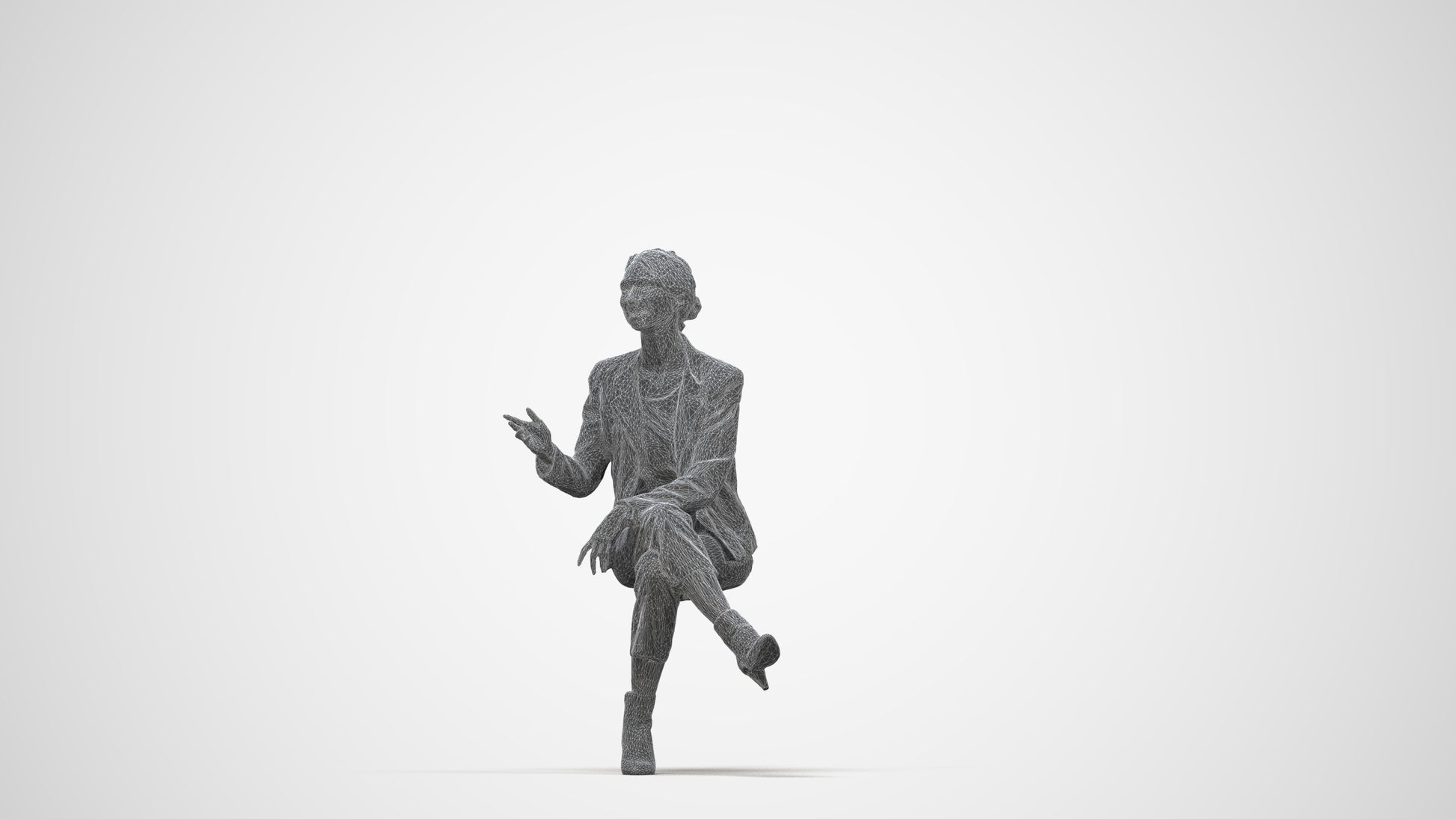 3D people model woman business sitting, scanned human for 3ds Max rendering, wireframe back view