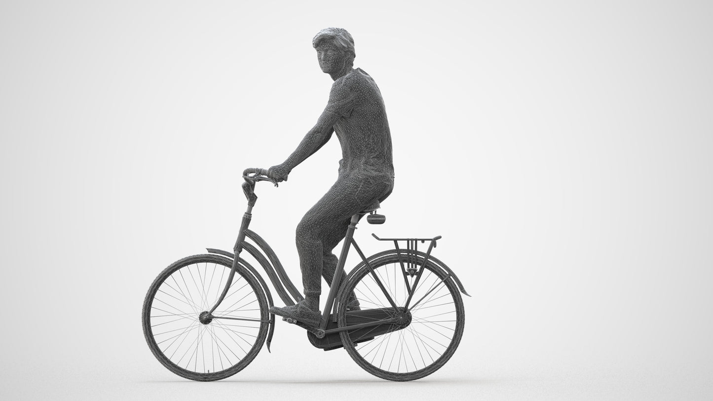 realistic 3D man casual cycling, scanned archviz people for Blender and 3ds Max, square thumbnail