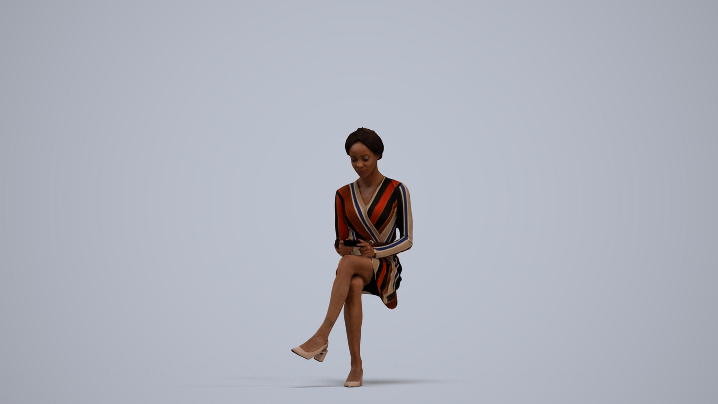 realistic 3D woman casual sitting, scanned archviz people for Blender and 3ds Max, standing pose render