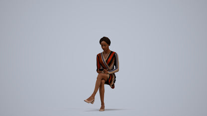 realistic 3D woman casual sitting, scanned archviz people for Blender and 3ds Max, standing pose render