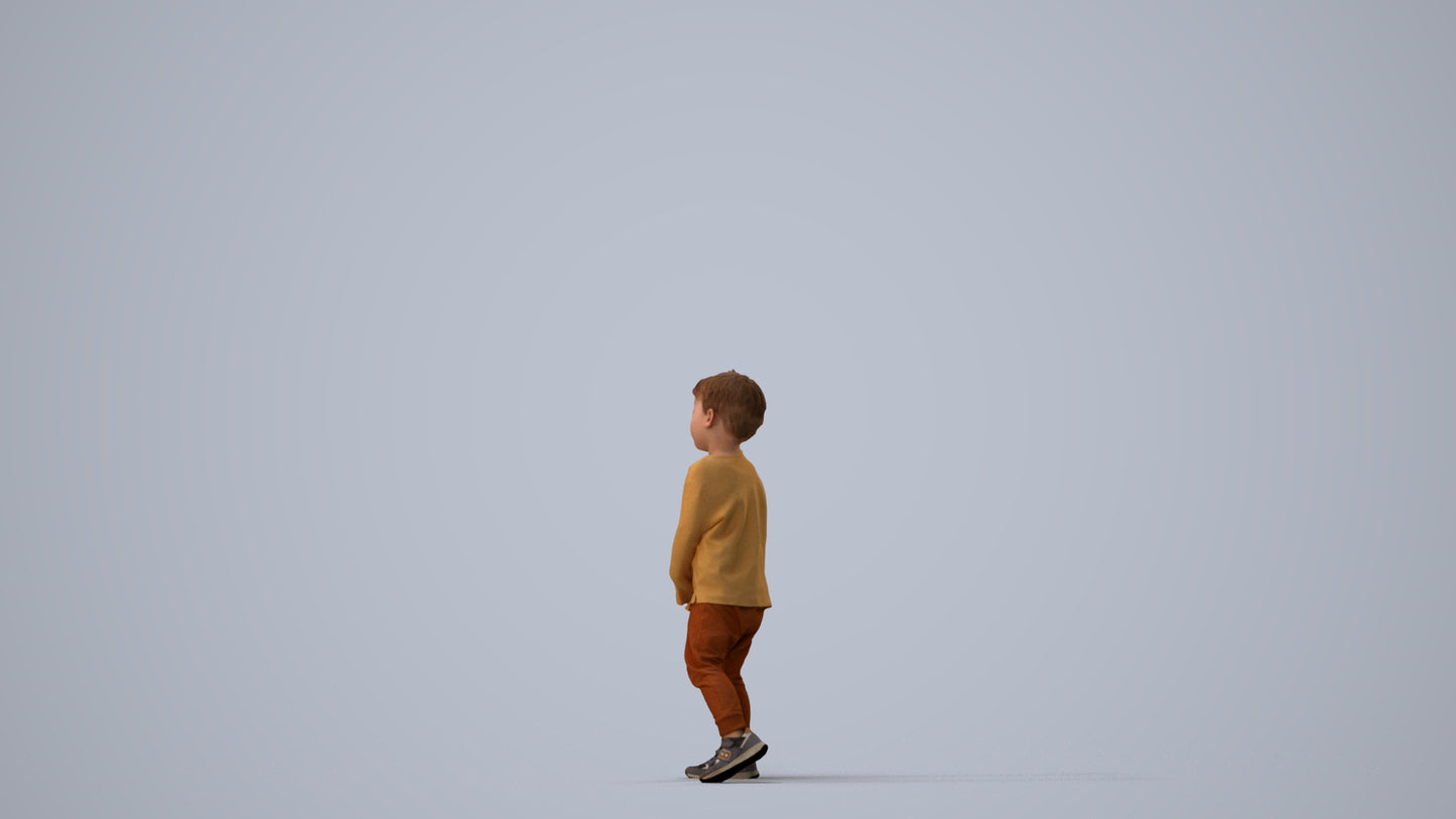 3D people model boy casual kids, scanned human for 3ds Max rendering, three-quarter view render