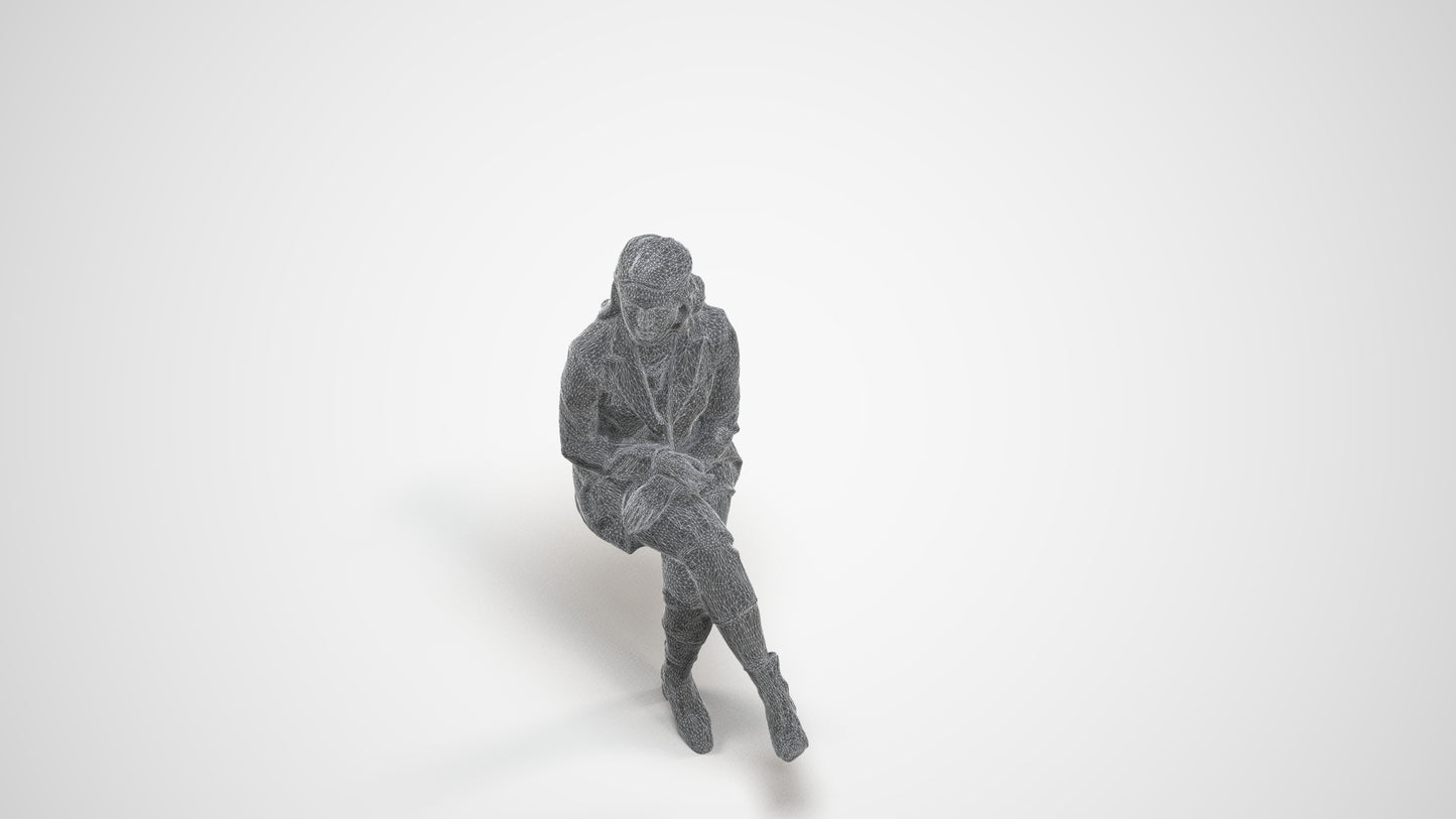3D scanned woman business, photorealistic archviz people for Enscape and SketchUp, wireframe three-quarter view