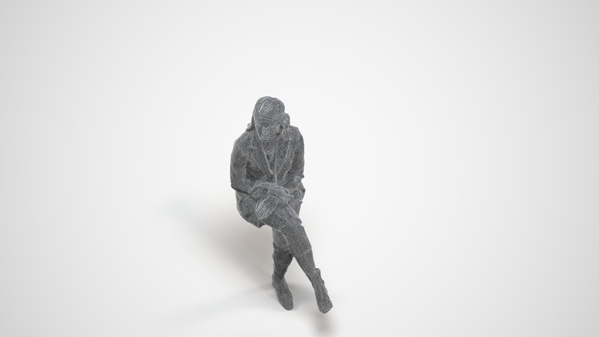 3D scanned woman business, photorealistic archviz people for Enscape and SketchUp, wireframe three-quarter view