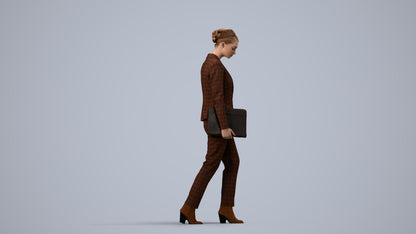 realistic 3D woman business walking, scanned archviz people for Blender and 3ds Max, side view render