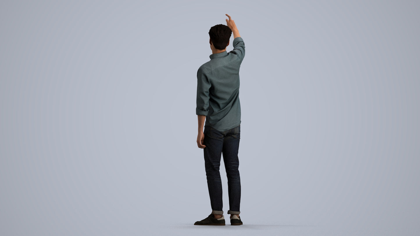 realistic 3D human man casual standing, archviz people FBX OBJ for Blender, front view render