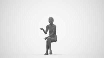 3D scanned woman sitting casual, photorealistic archviz people for Enscape and SketchUp, wireframe back view