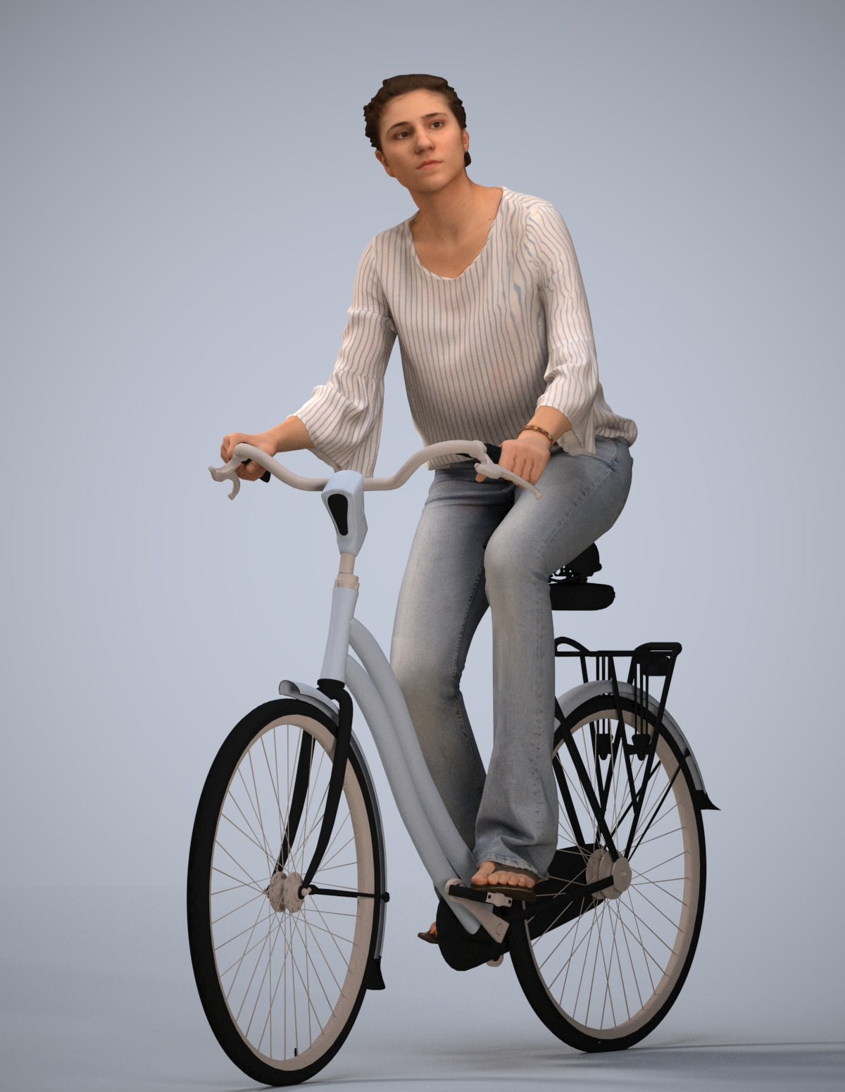 realistic 3D human woman casual cycling, archviz people FBX OBJ for Blender