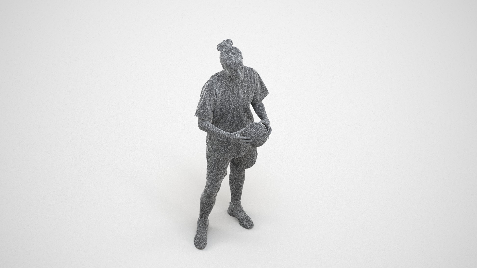 3D people model woman sport, scanned human for 3ds Max rendering, wireframe three-quarter view